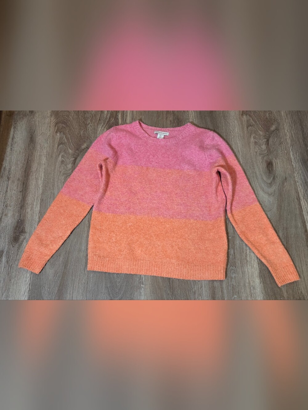 Cupcakes and Cashmere Women’s Colorblock Knit Sweater Size S Pink Coral Crewneck
